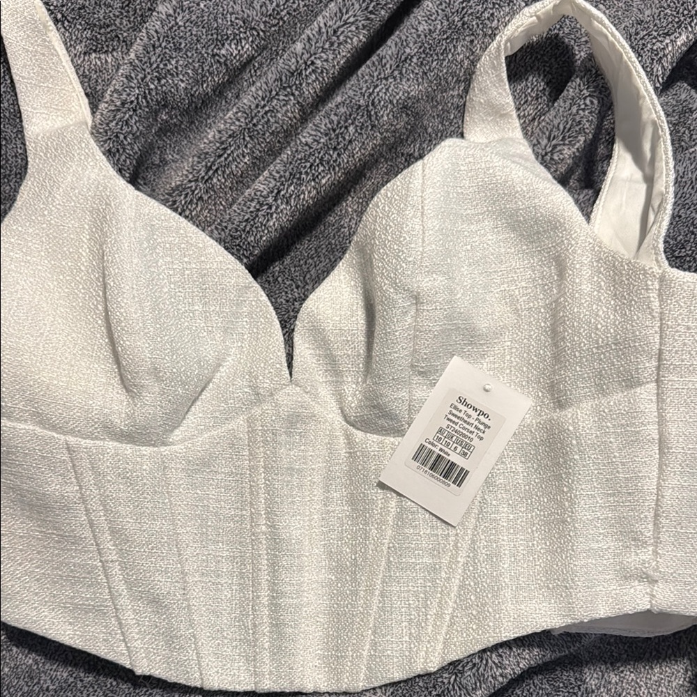 Showpo Textured Cream Corset Tank Top